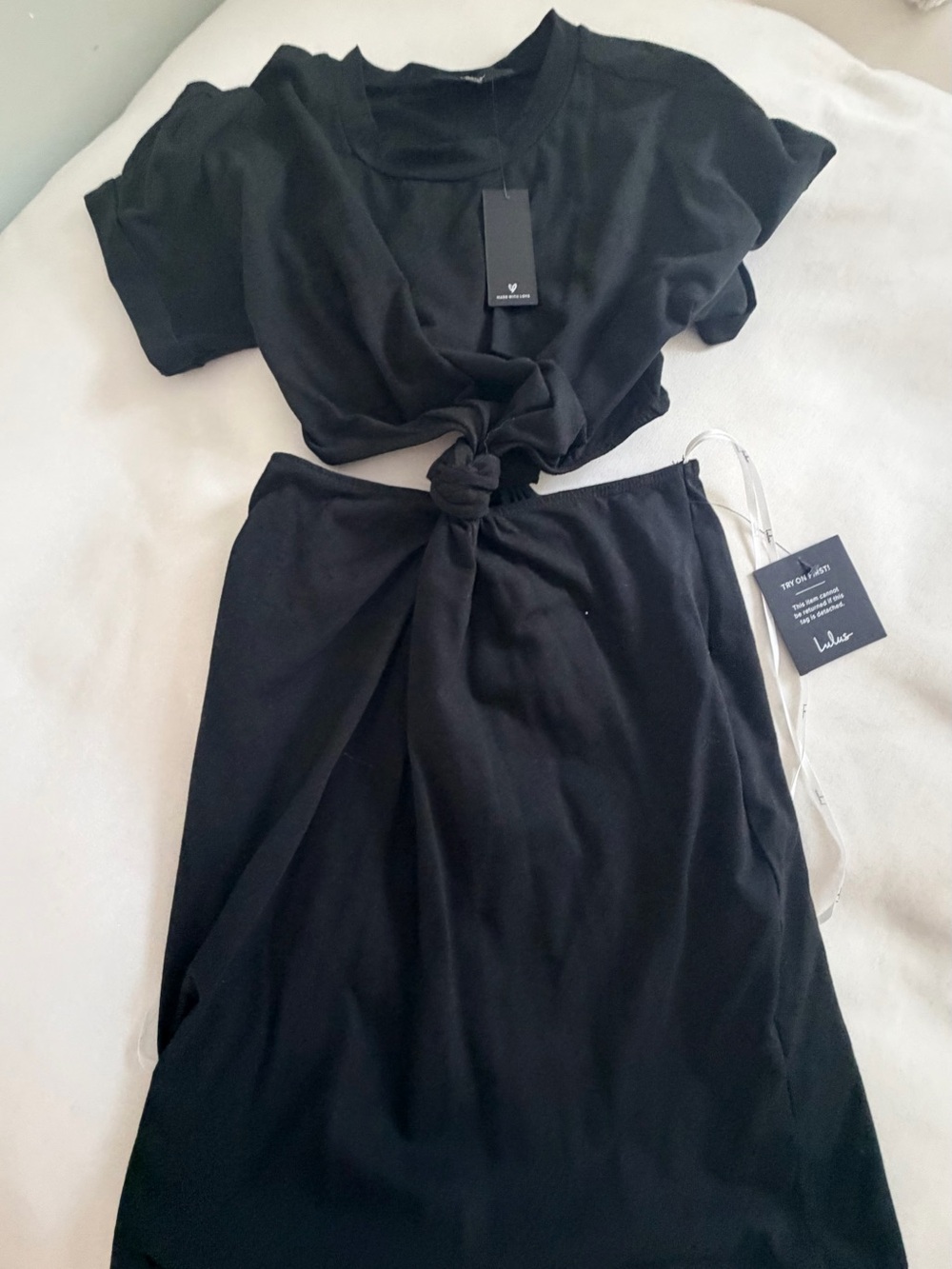 Lulu's Black Knot-Front Mini Skirt Dress